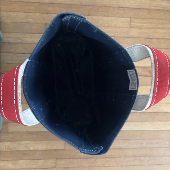 LL Bean Vintage 80s Canvas Boat and Tote Crinkle Sawtooth Tag Navy & Red USA - Picture 4 of 7